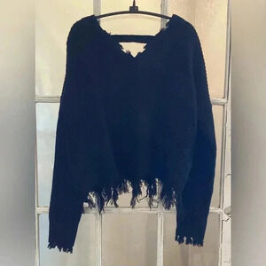 Full Circle Tattered Edges Sweater Women's XL Black